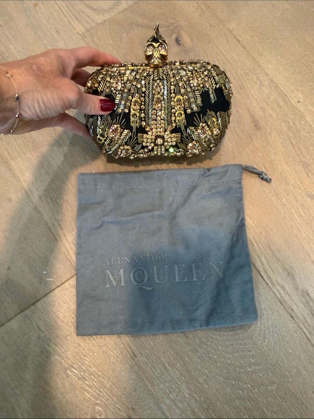 Alexander McQueen embellished Evening Clutch with Gold Skull Accent - Picture 6 of 11